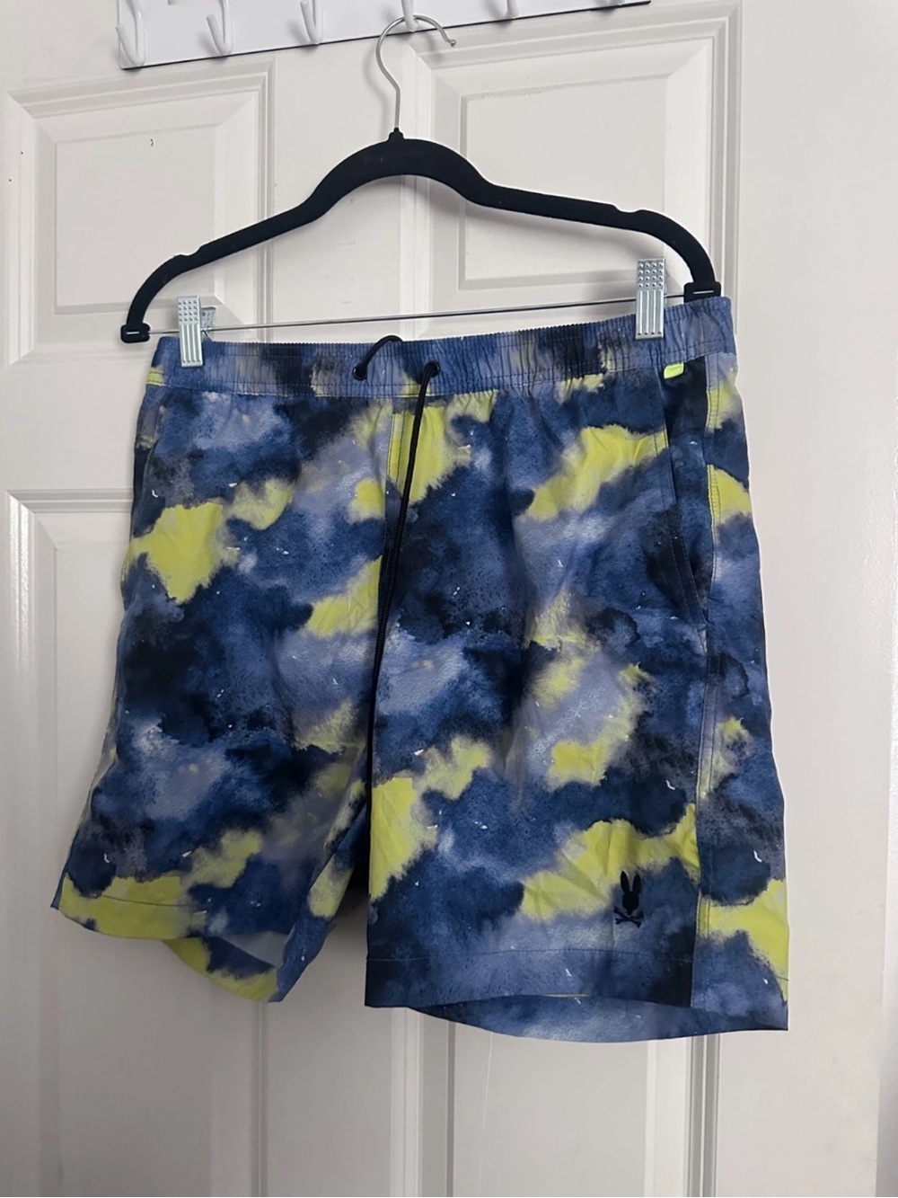 Psycho bunny swim trunk hybrid shorts medium blue yellow cloud tie-dye
